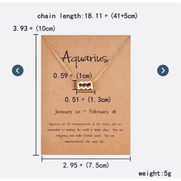 AQUARIUS GOLD ZODIAC STAR SIGN HOROSCOPE NECKLACE - Picture 8 of 8